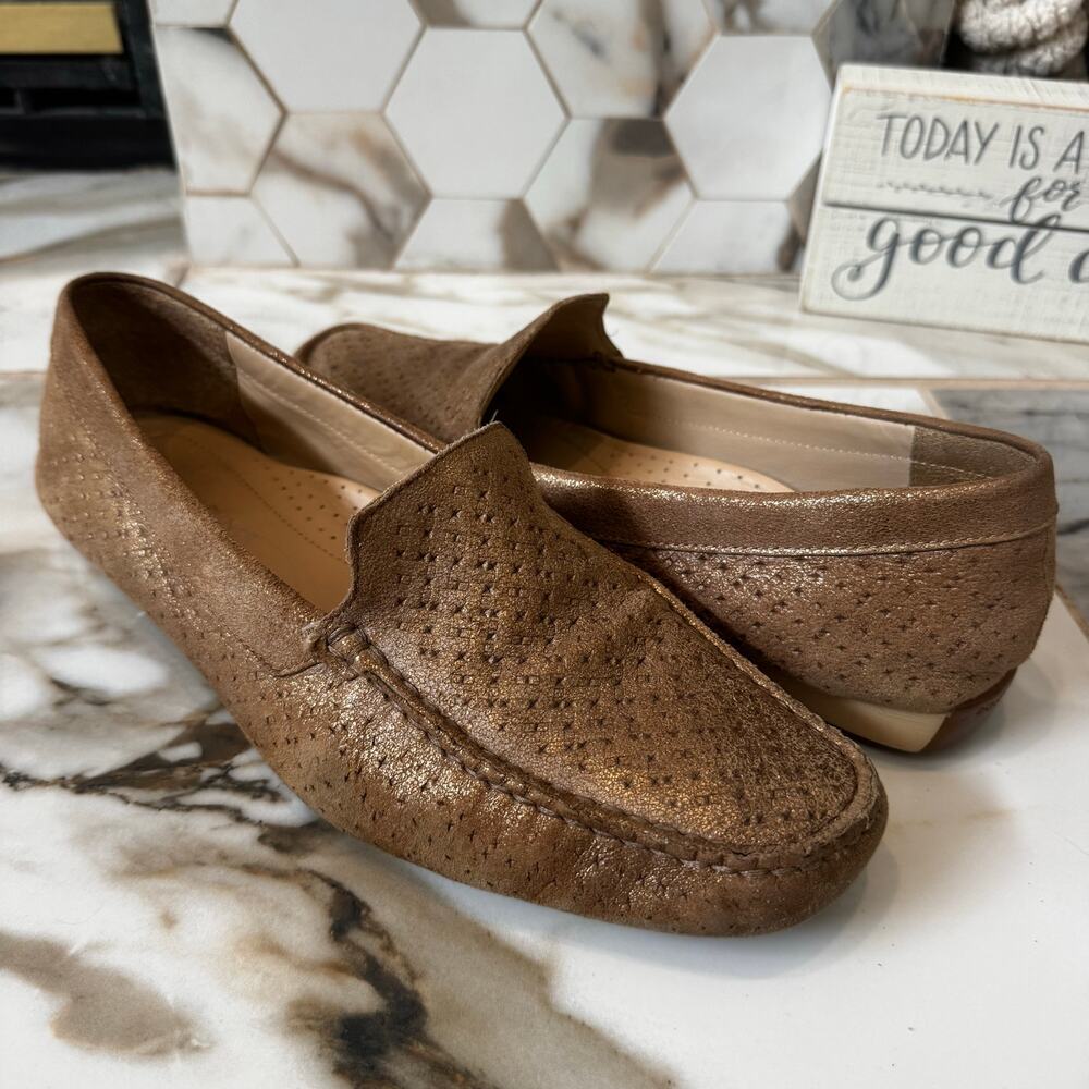 Donald Pliner Loafers Women's 8.5 Lula Loafer Metallic Bronze Gold Slip On Shoes